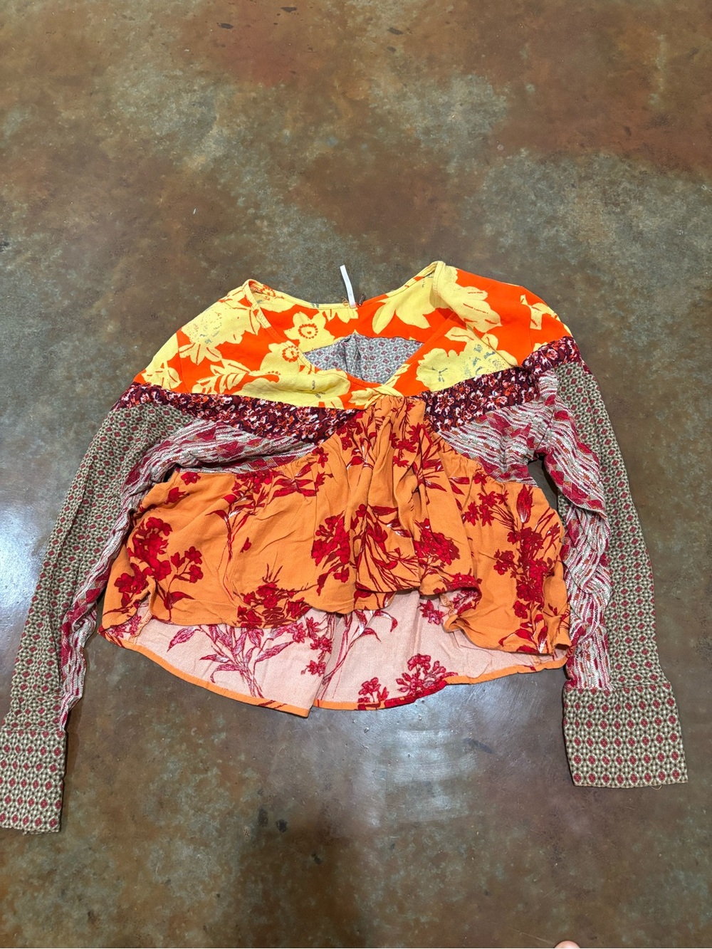 Free People Orange & Red Mixed-Print Boho Crop Top